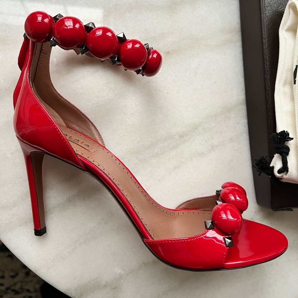 Authentic New Alaïa La Bombe Patent Leather Studded High-Heel Sandals